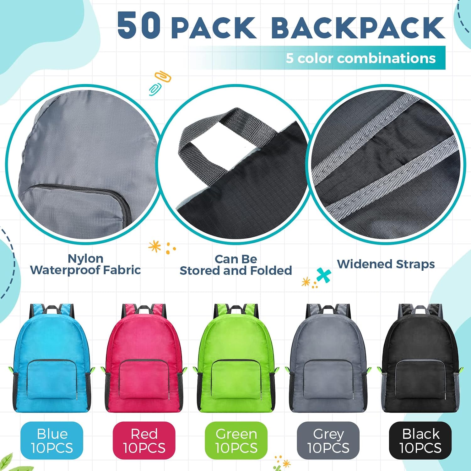 Eccliy 50 Pack Backpacks in Bulk 17 Inches Wholesale Back Pack Basic Backpack for adult Lightweight Outdoor Travel Bookbags(5 Colors)