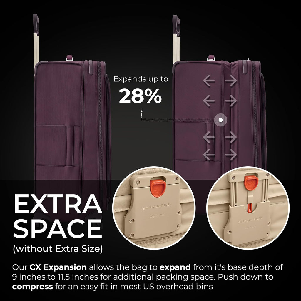 Briggs & Riley Essential 22' Carry On Expandable Spinner - Luggage for Travel, Suitcases with Wheels, Softside Rolling Bag for Men & Women, Self-Repairing Zipper - Baseline Collection, Plum
