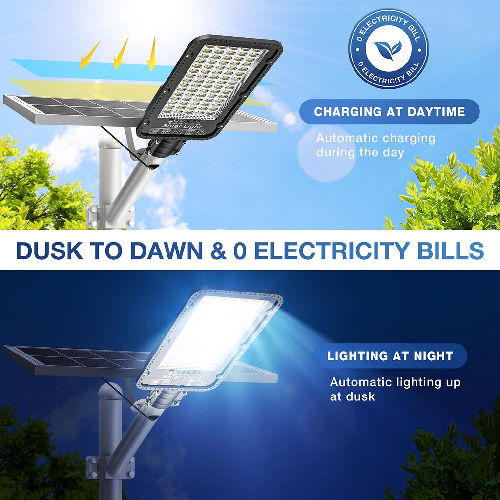 OKPRO 12000W Split-Type Solar Street Light Outdoor – High-Brightness LED, 6500K Dusk to Dawn, IP66 Waterproof with Remote, Commercial & Industrial Lighting for Parking Lots, Farms, Sports Fields