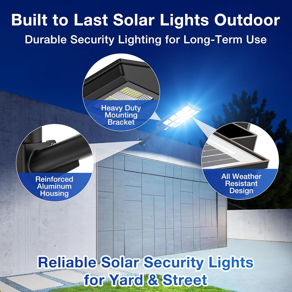 OKPRO 10000W Solar Street Lights Outdoor, IP66 Waterproof Solar Lights Outdoor with Motion Sensor & Remote, Dusk to Dawn Commercial Security Lighting for Parking Lot, Yard, Farm, Driveway (2 Pack)