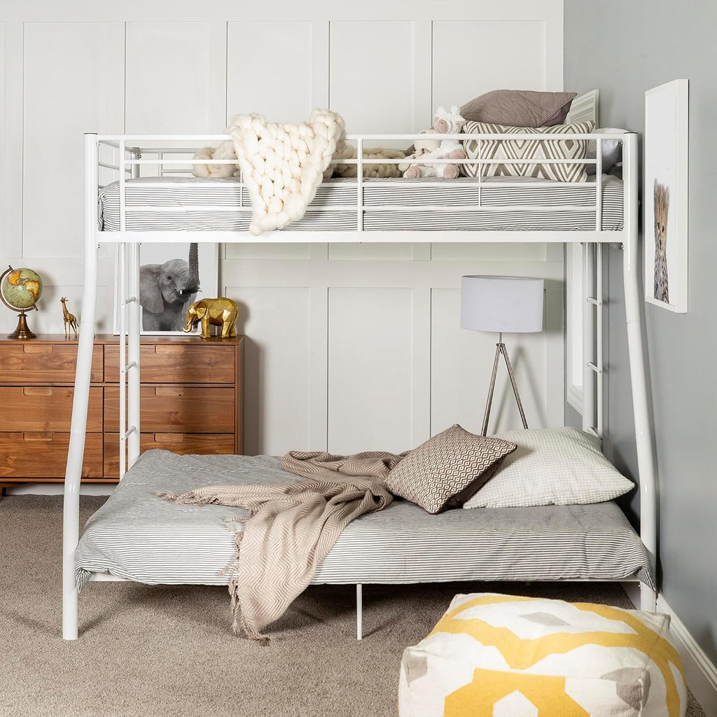 Walker Edison Dunning Urban Industrial Twin Over Double Metal Bunk Bed, Twin Over Double, White
