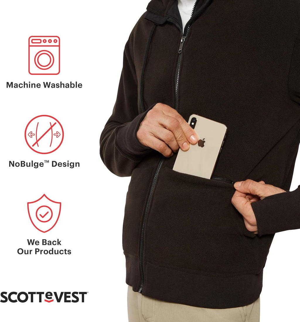 SCOTTeVEST Microfleece Hoodie for Men - 21 Hidden Pockets - Warm Fleece Zip Up Sweatshirt for Travel & More
