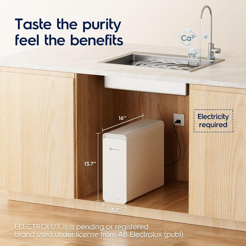Electrolux WiFi 1000GPD Alkaline Mineral pH+ Reverse Osmosis Water Filter, 3:1 Pure to Drain Under Sink RO System, 10-Stage RO Water Filtration System, Real-time Monitoring