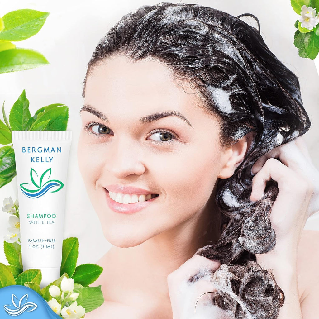 Bergman Kelly - Travel Shampoo and Conditioner Set - 1 fl oz, 18000 Pieces, White Tea - Delight Your Guests with Revitalizing and Refreshing Hotel Toiletries and Guest Hospitality in Bulk