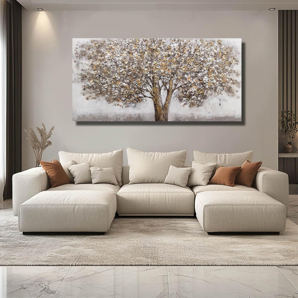 CHUDANHAO Large Canvas Wall Art Decorative Paintings Grey Room Decor Gold Tree Picture Scenery Artwork for Living Room Bedroom Hotel 29'x58'