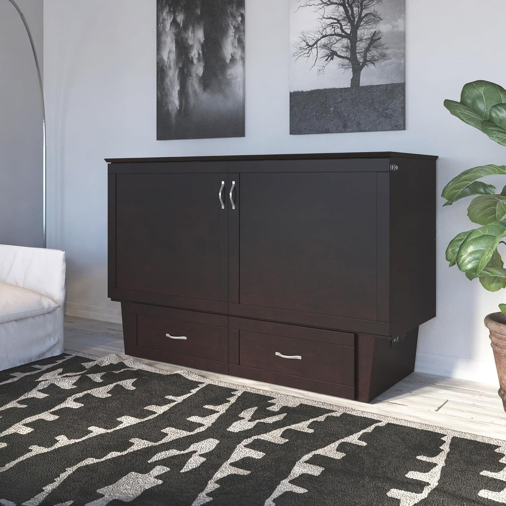 AFI, Monroe Queen Murphy Bed Chest with 6' Mattress, Storage Drawer & Built-in USB Charger, Espresso