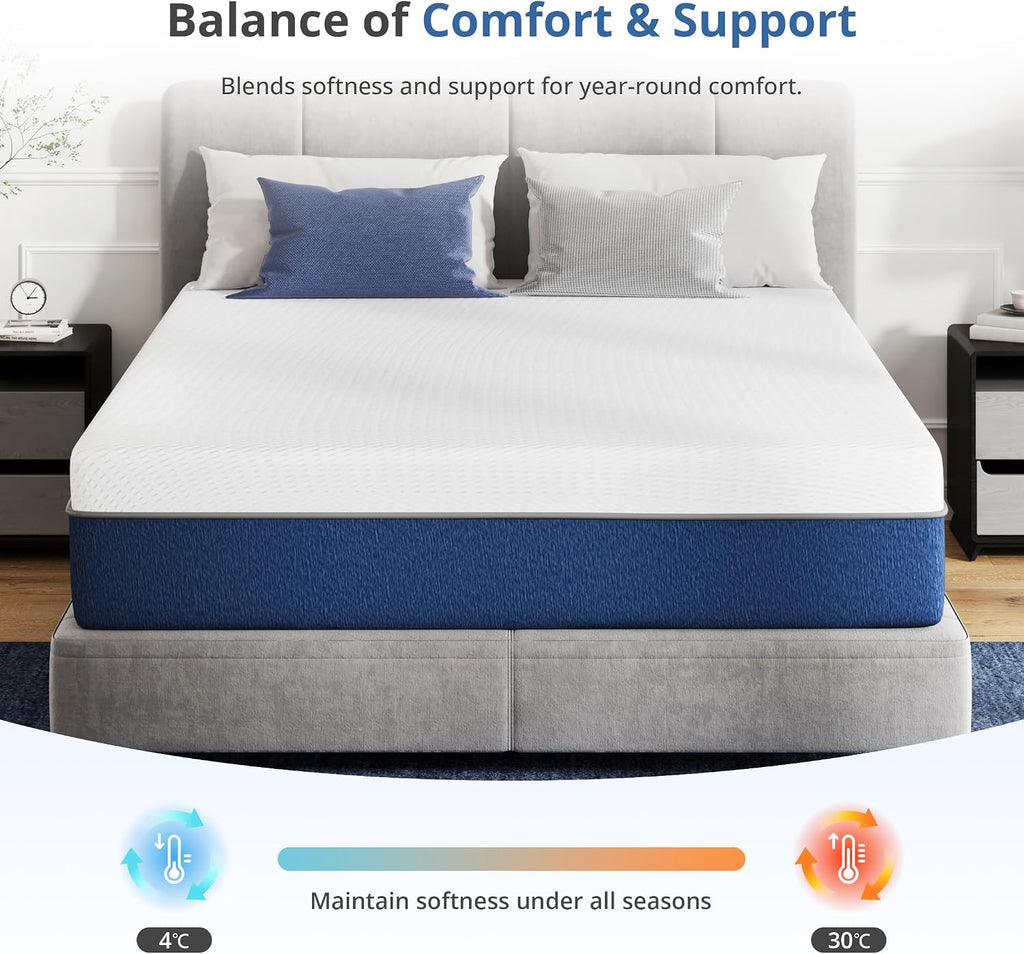 MLILY 14 Inch King Memory Foam Mattress, Gel Cooling Mattress Bed in a Box, Fiberglass Free, Medium Firm, Back Pain Relief, CertiPUR-US Certified, 76'x80'x14', White