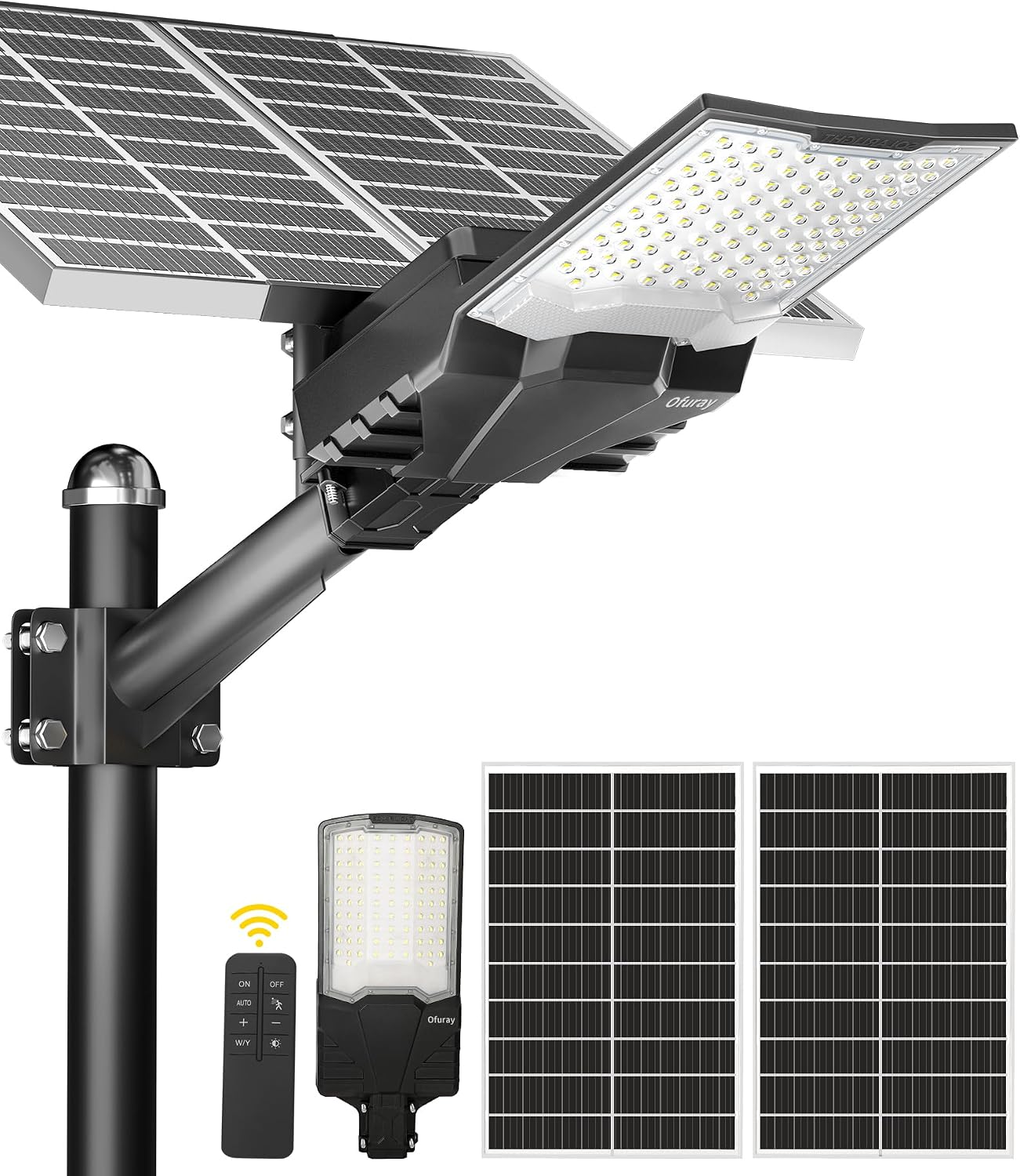 Ofuray OL-8000W Solar Street Lights Outdoor,Ultra High Power Solar Security Flood Lights Parking Lot Lights Commercial Dusk to Dawn,IP67 6500k Led with Remote for Street,Court,Barn
