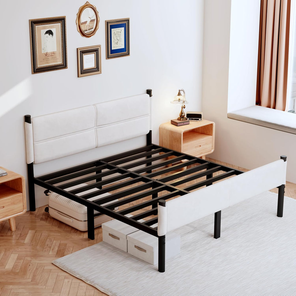 Metal Bed Frame,14Inch King Size Bed Frame with Storage Space,Heavy Duty Sturdy Mattress Foundation,Easy Assembly,No Box Spring Needed,King White