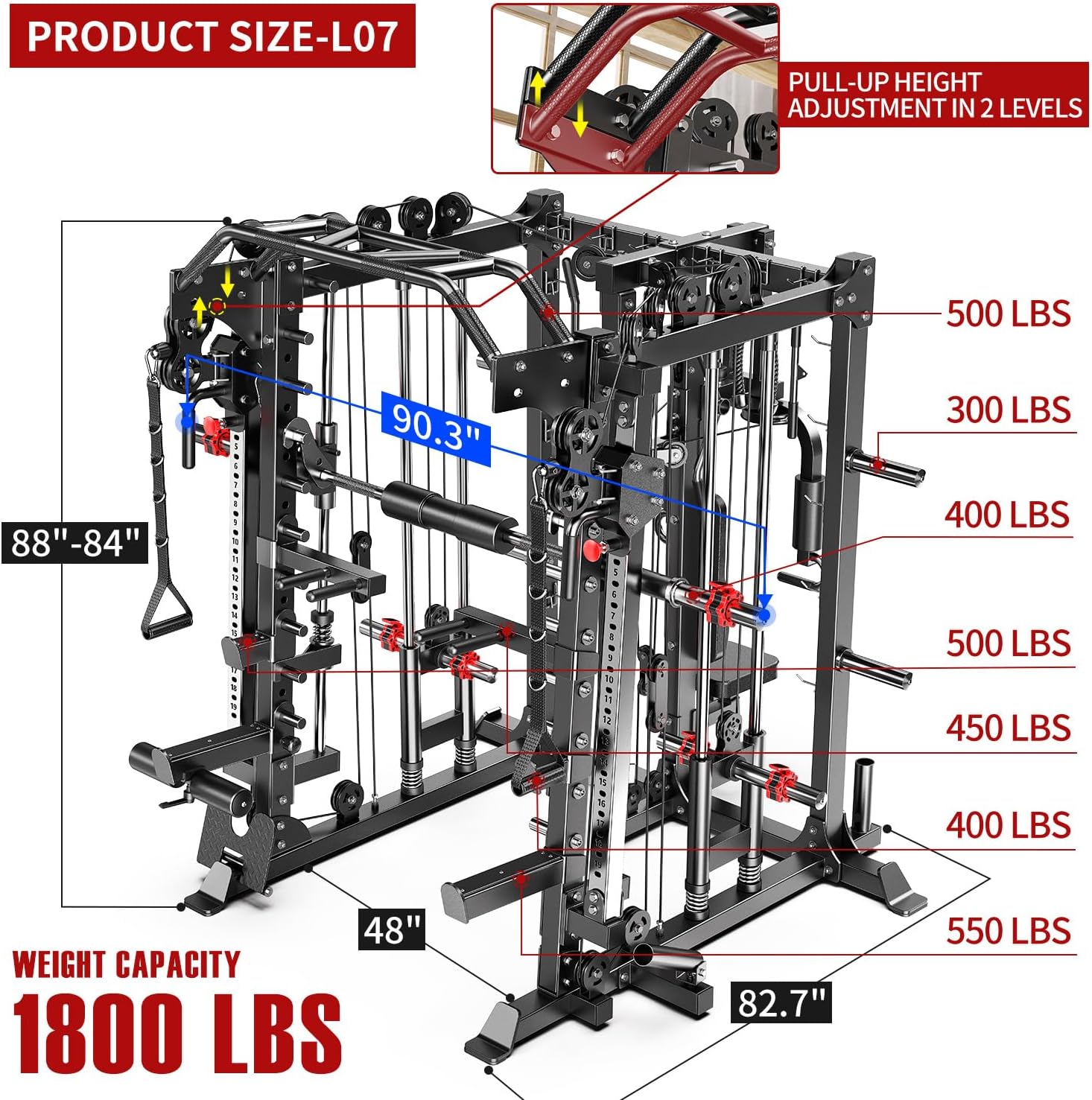 Multi-Purpose Squat Rack,Smith Machine Weight Rack Set with Cable Crossover System, Home Gym Power Racks, Power Racks and Packages