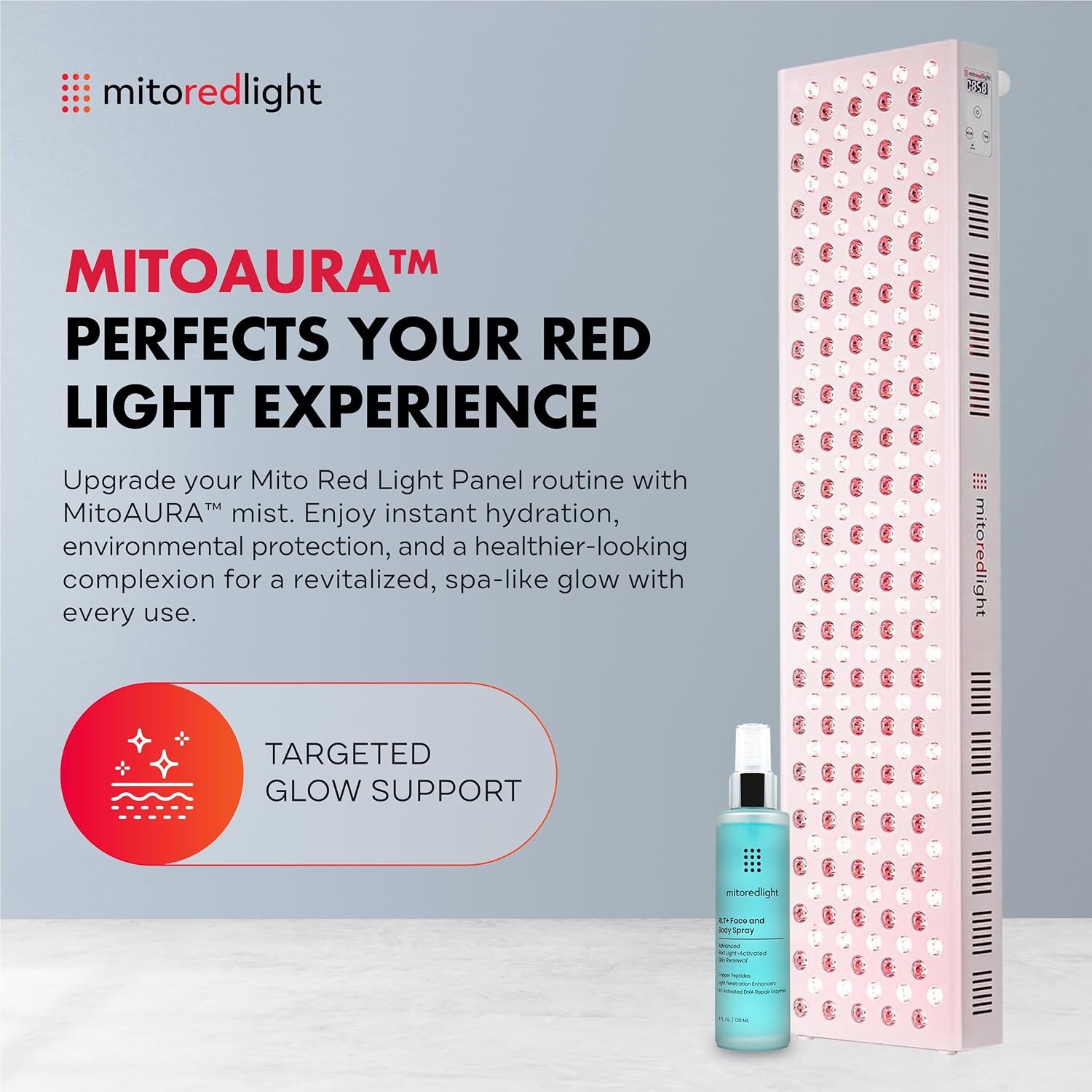 Mito Red Light – MitoMAX 2.0 Red Light Panel – Red Light Therapy for Face and Neck – Red Light & Near Infrared Red Light Therapy – At-Home Red Light Therapy for Body