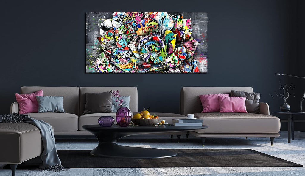 SIXTTART Flower Pictures Wall-Decor - Banksy Street Wall Art - Large Abstract Canvas Wall Art Ready To Hang Size 59' x 29'
