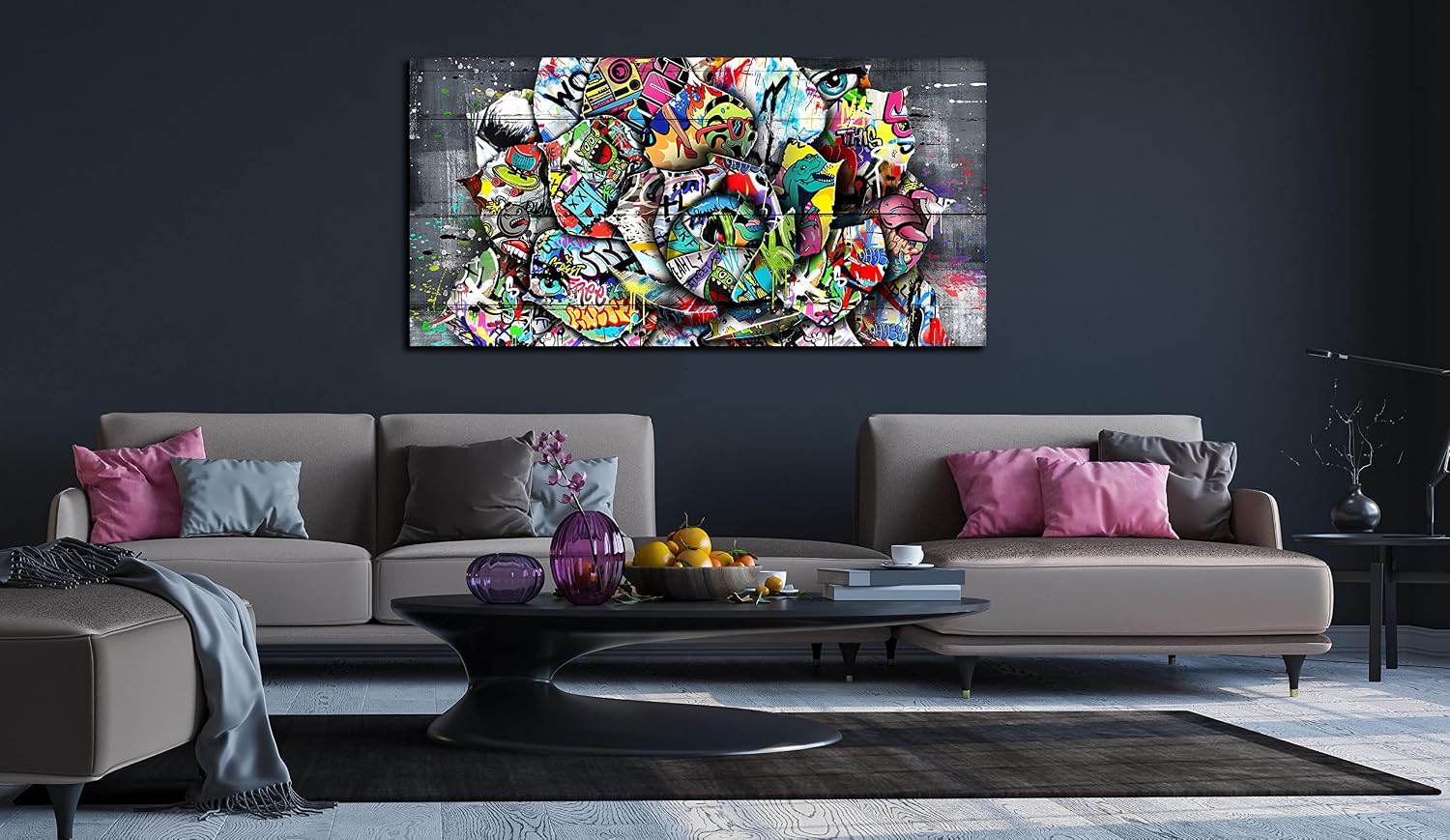 SIXTTART Flower Pictures Wall-Decor - Banksy Street Wall Art - Large Abstract Canvas Wall Art Ready To Hang Size 59' x 29'