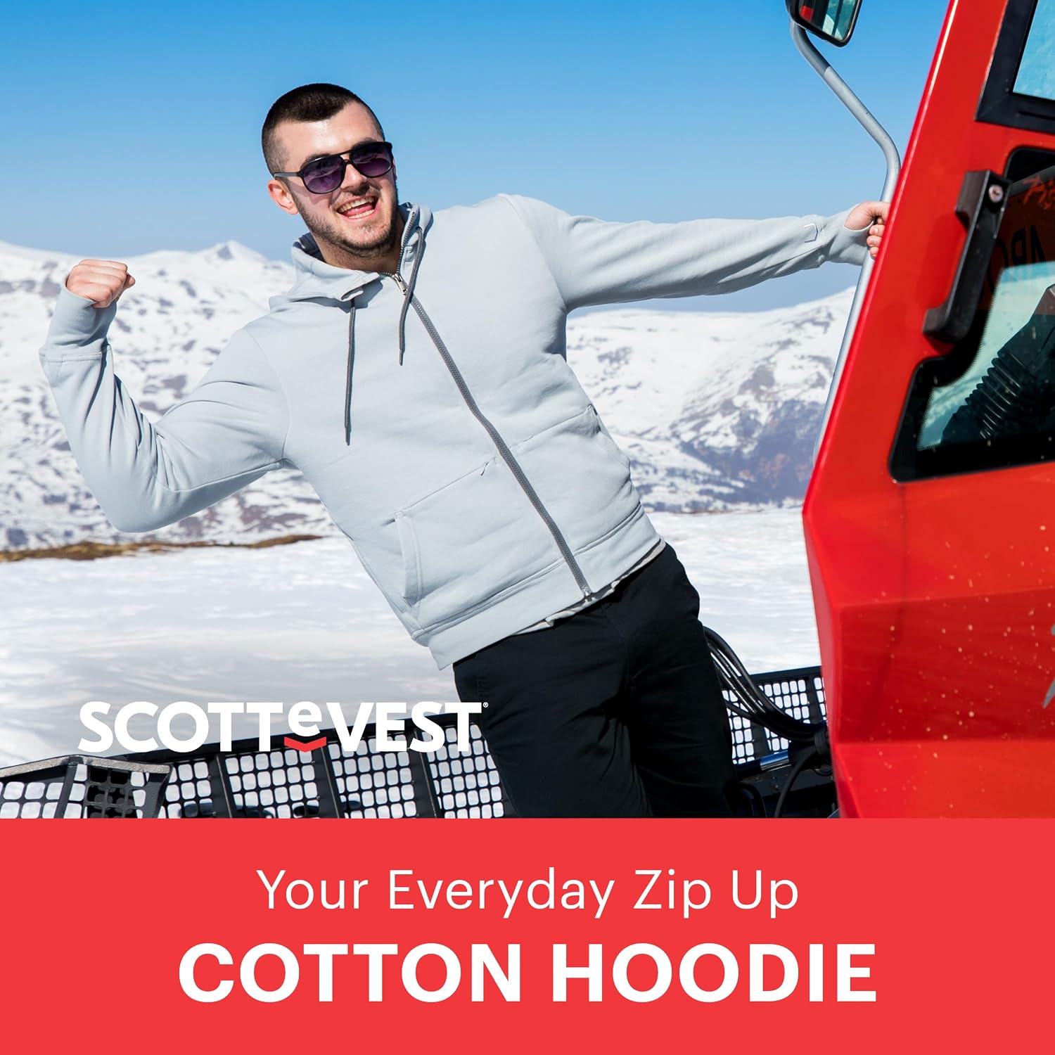 SCOTTeVEST Cotton Hoodie for Men - 21 Hidden Pockets - Lightweight Zip Up Sweatshirt for Travel & More