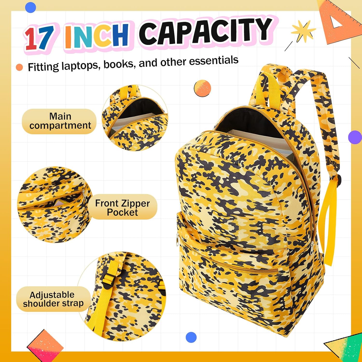 Amylove 12 Pack Backpack Bulk for Kids Lightweight School Wholesale Backpacks Printed Book Bag in Bulk for First Day of School (17 Inch,Assorted Color)