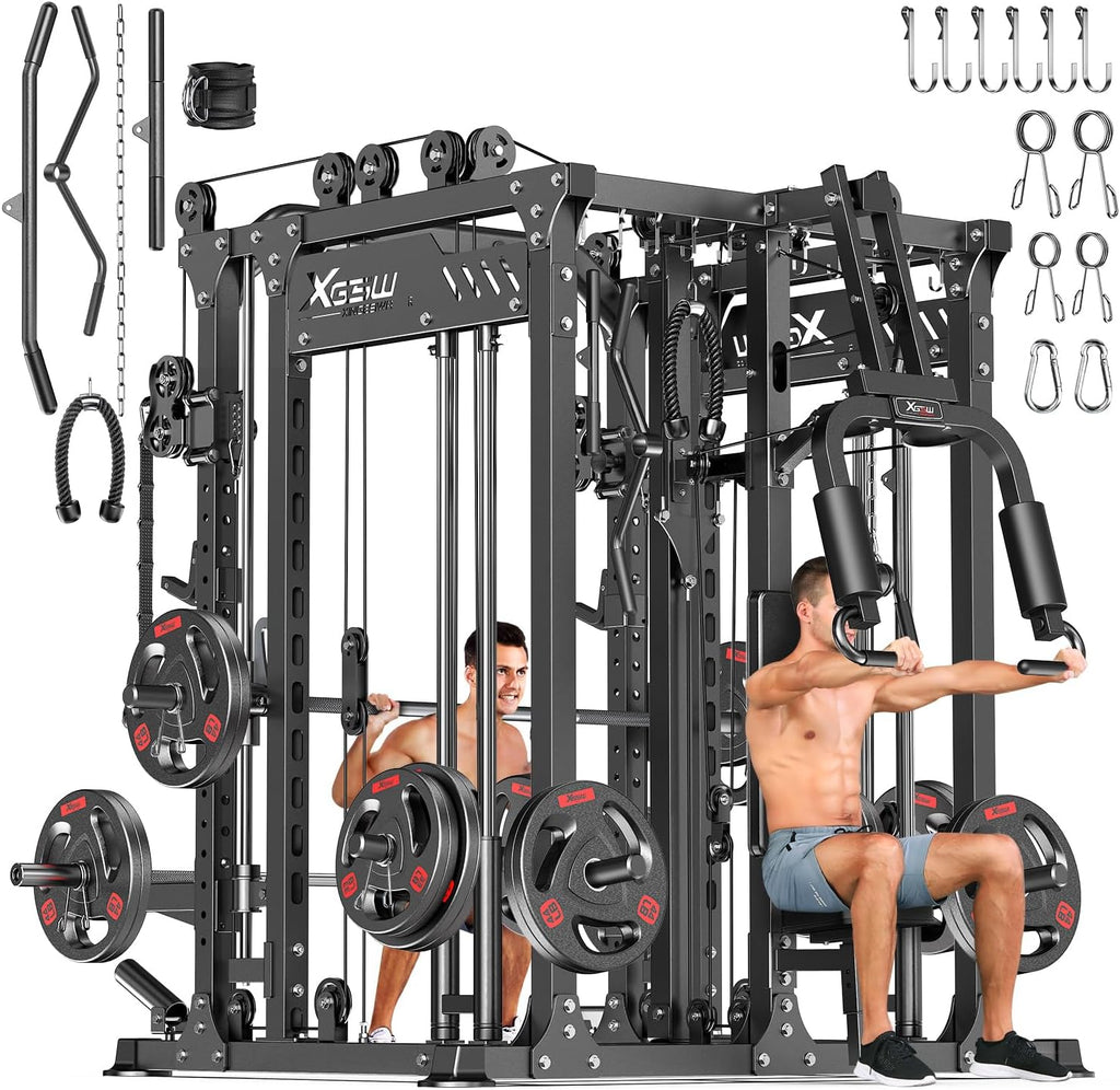 Multi-Purpose Squat Rack,Smith Machine Weight Rack Set with Cable Crossover System, Home Gym Power Racks, Power Racks and Packages