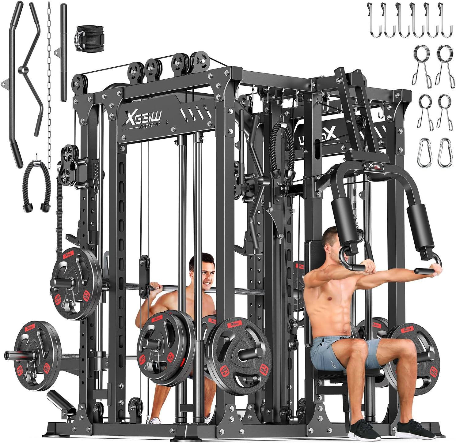 Multi-Purpose Squat Rack,Smith Machine Weight Rack Set with Cable Crossover System, Home Gym Power Racks, Power Racks and Packages