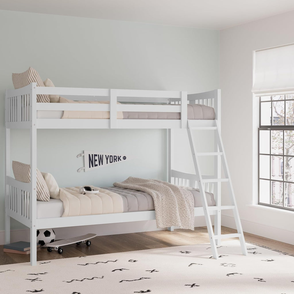 Storkcraft Caribou Bunk Bed Twin Over Twin Bunk Bed (White) - GREENGUARD Gold Certified, Twin Bunk Beds for Kids, Converts to 2 Individual Twin Beds, Bunk Beds for Kids