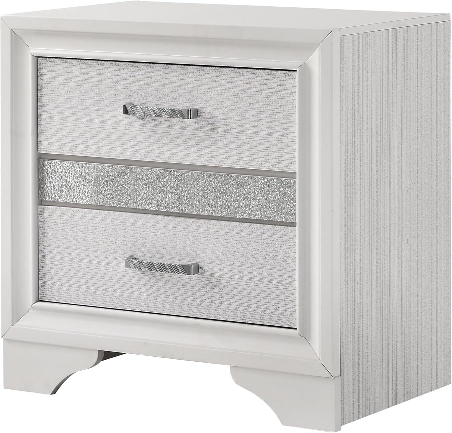 Coaster Home Furnishings Miranda 2-Drawer Bedroom Nightstand Modern Glam Wood Bedside Table Decorative Crystal Acrylic Trim Chrome Handles White 205112