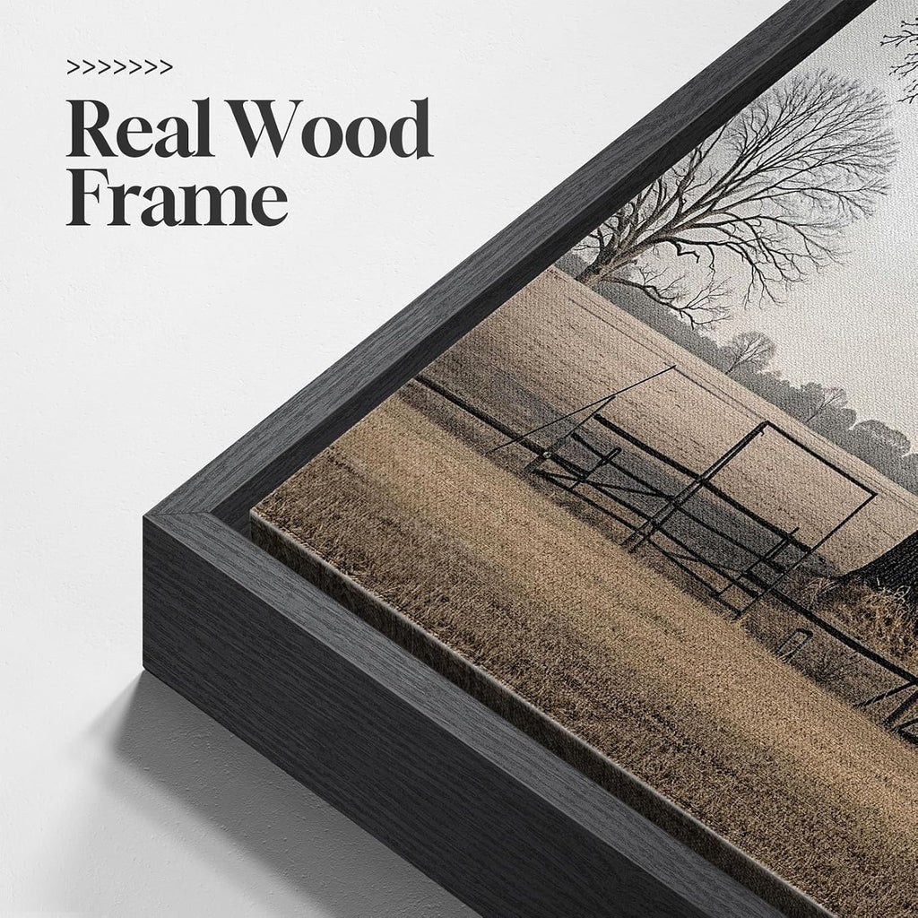 Large Framed Farmhous Wall Art for Living Room, Vintage Rustic Landscape Horizontal Canvas Print, Neutral Country Barn Wall Decor for Bedroom Dining Room Hallway 30x60 Inch