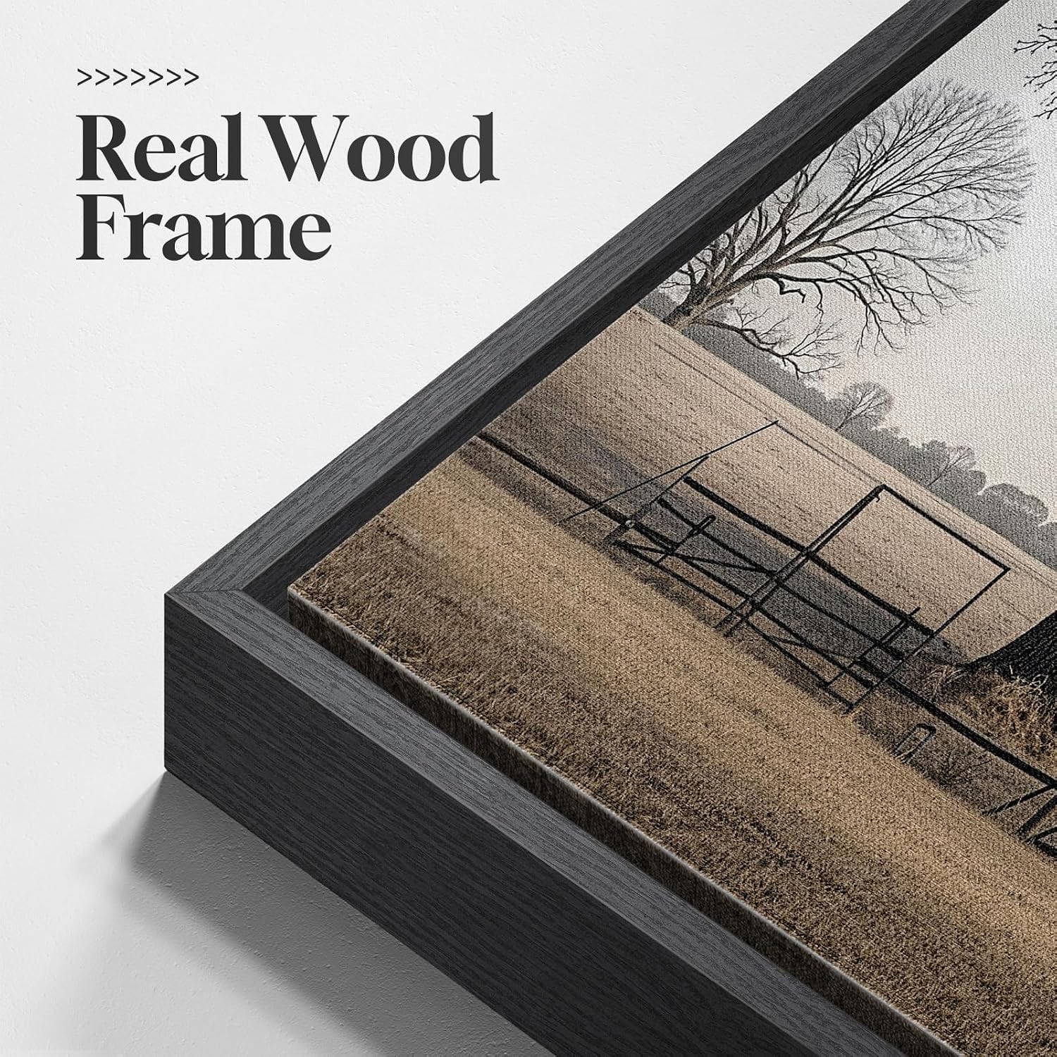 Large Framed Farmhous Wall Art for Living Room, Vintage Rustic Landscape Horizontal Canvas Print, Neutral Country Barn Wall Decor for Bedroom Dining Room Hallway 30x60 Inch