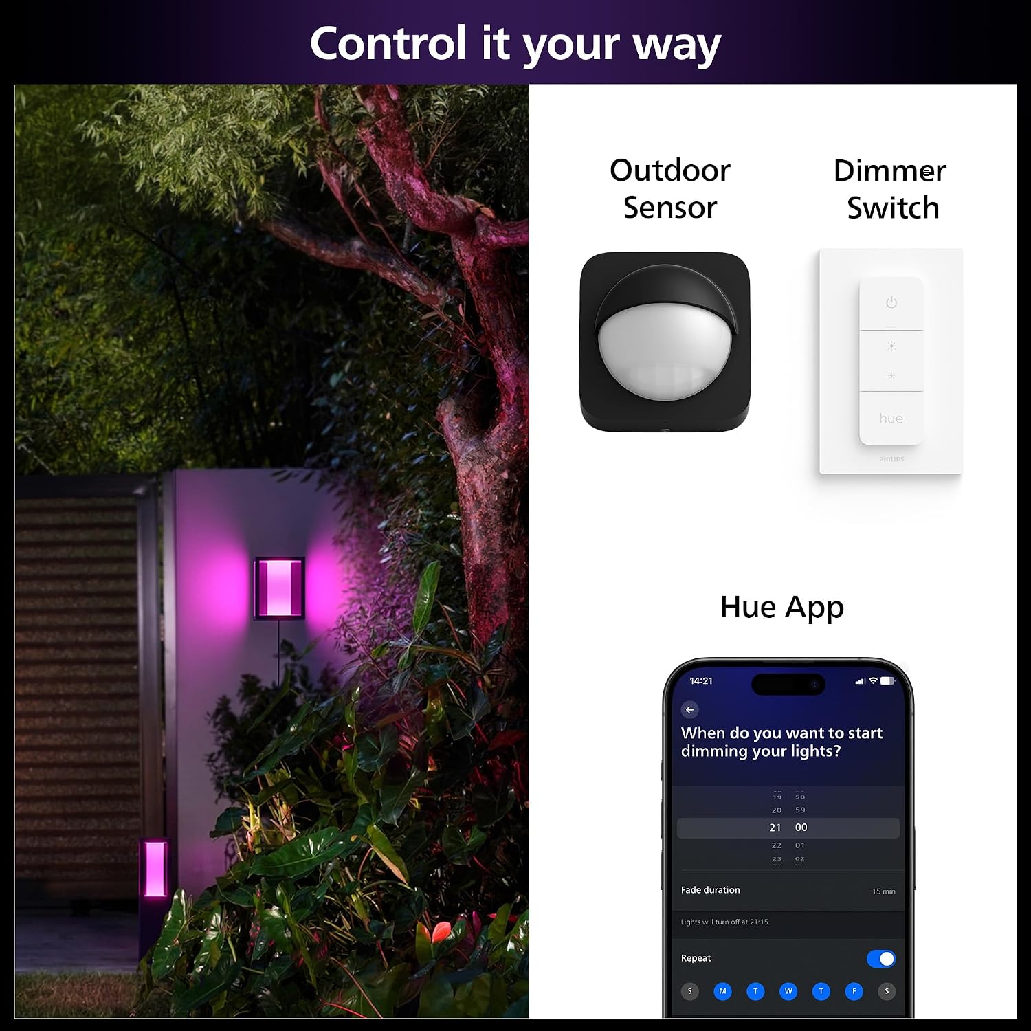Philips Hue Impress Outdoor Wall Light Wide (Low-volt), (240 x 190mm) White & Color Light, Voice Control, Bridge required