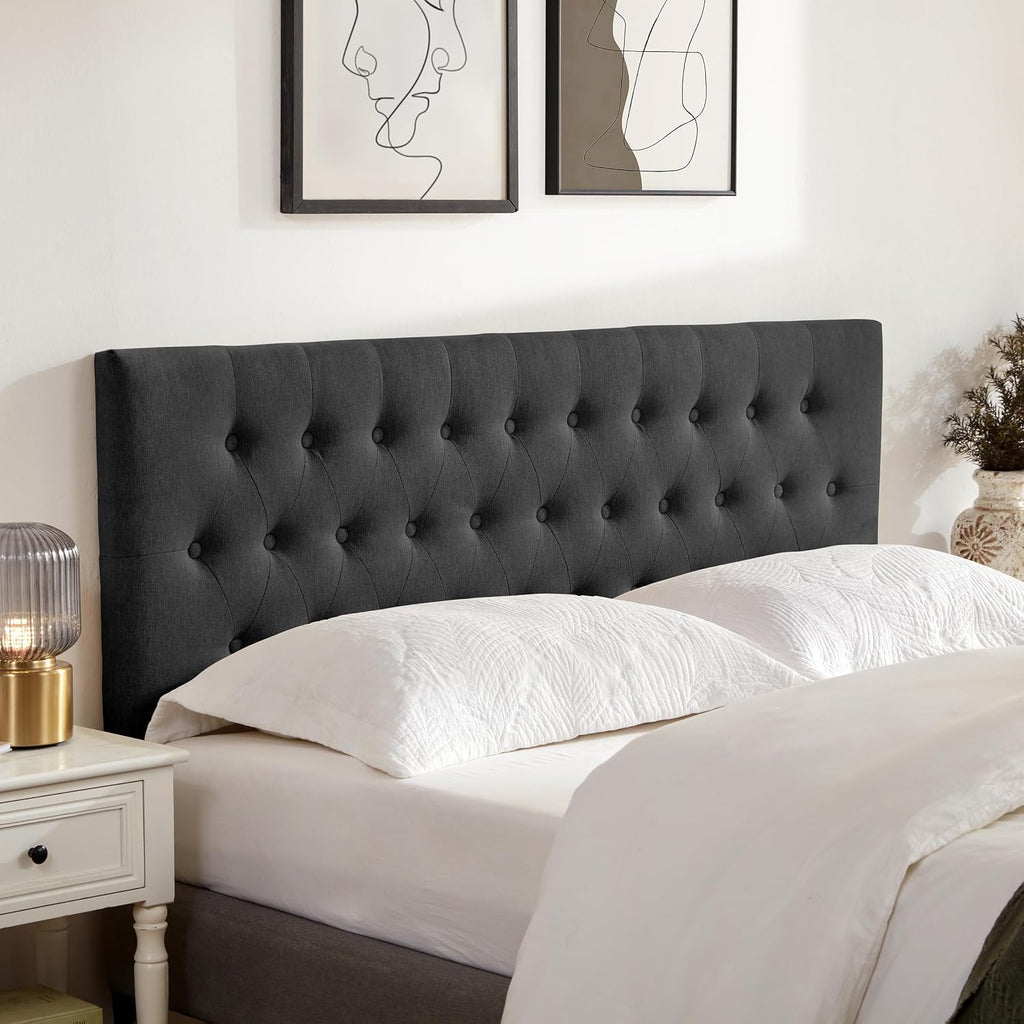 Huatean Home Tufted Upholstered Headboard Full Size, Solid Wood Head Board with Durable Metal Legs, Adjustable Height Full XL headboard from 37' to 51' Fabric Headboard in Modern Button Design, Black