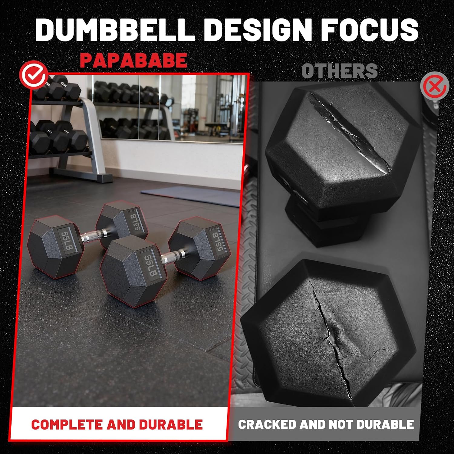 PAPABABE Dumbbell Set Rubber Encased Hex Dumbbell Free Weights Dumbbells Set Home Weight Set- 140 lb Set (Pair of 5, 8, 10, 12, 15, 20 lb with Rack)