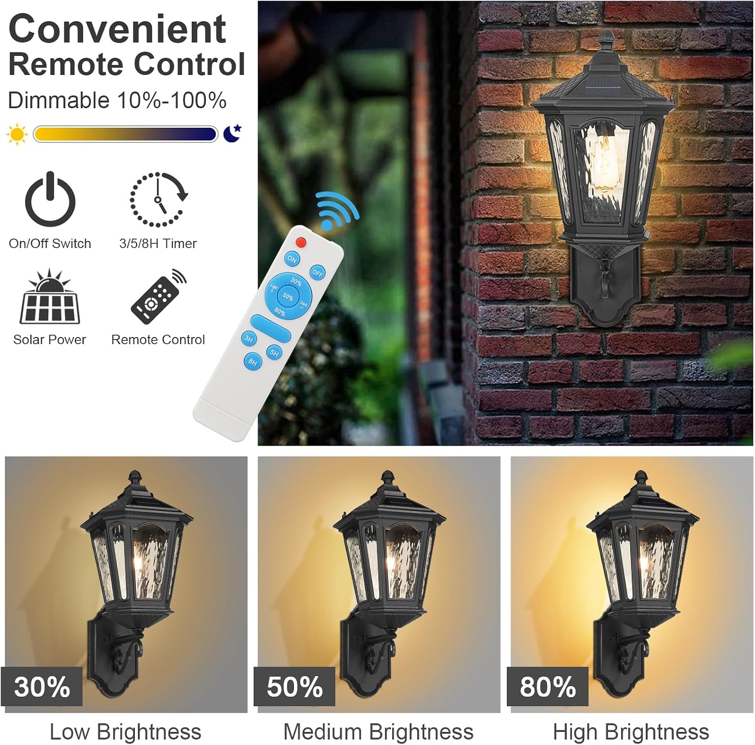 25'' Large Solar Wall Light Outdoor with Remote Control, LED Dusk to Dawn 3 Lighting Modes Solar Exterior Wall Lantern Outside Sconce Lights for Patio Doorway Porch Walkway