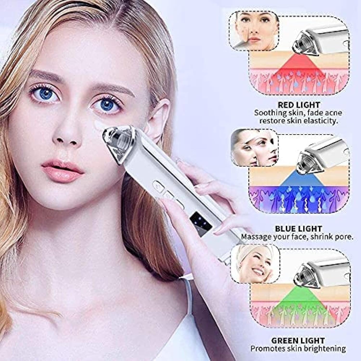 Blackhead Remover Vacuum Electric Acne Comedone Extractor, Facial Pore Deep Cleaning Tool with Hot and Cold Compress Adjustable Suction Power, 5 Replacement Probes,3POUR3