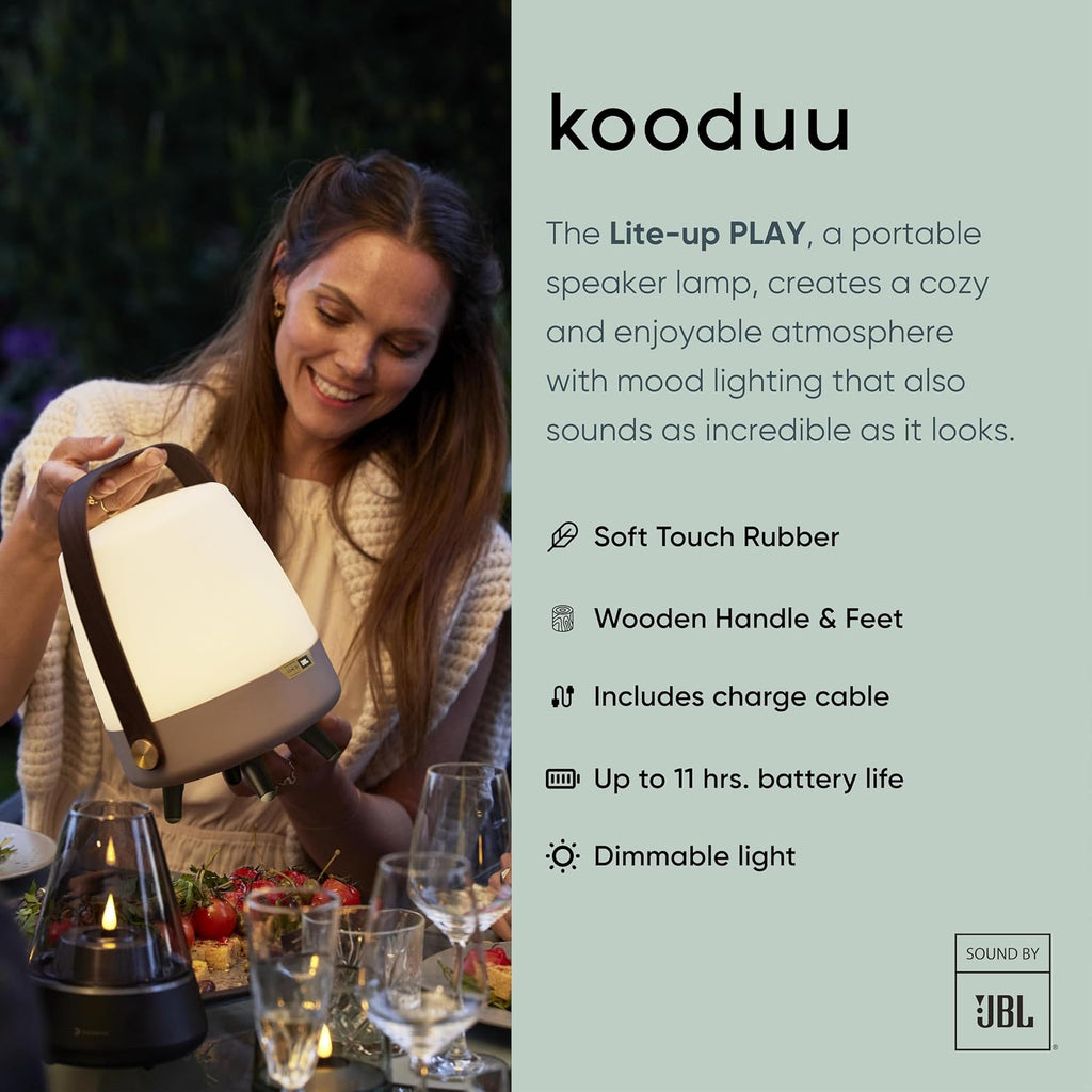 Kooduu Bluetooth Speaker Lamp with Sound by JBL - Cordless, Rechargeable Speaker & Lamp for Indoor/Outdoor Use, Earth