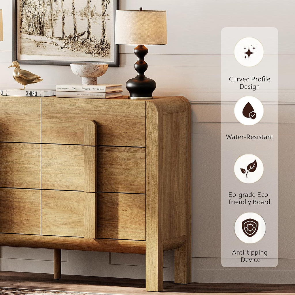 WAMPAT 3 Piece Bedroom Dresser Set, 110.2' Wide 12 Drawers Wood Dresser, Mid-Century Modern Storage Chest with Curved Handles for Bedroom, Living Room (Light Walnut)