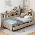 Twin Size Lounge Daybed with Storage Shelves and 3 Drawers, Wooden Sofa Bed Frame with Slat Support for Apartment, Bedroom, Guest Room, No Box Spring Required