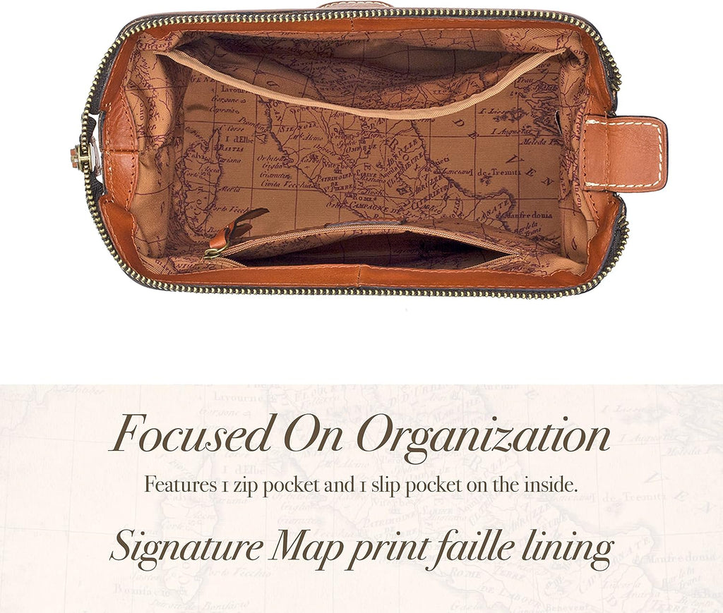 Patricia Nash Travel Toiletry Bag for Men - Heritage Leather Travel Case, Dopp Kit for Men, Full Grain Handcrafted Leather, Toiletry Bag, Stylish Travel Case, Brushed Brass Hardware, Zipper Closure