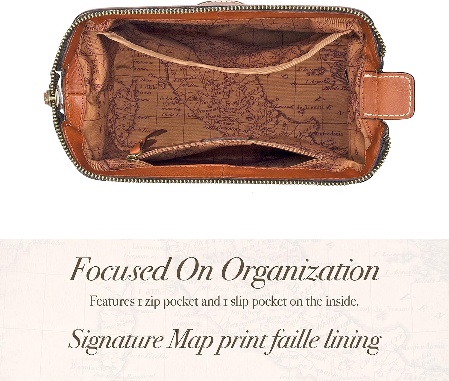 Patricia Nash Travel Toiletry Bag for Men - Heritage Leather Travel Case, Dopp Kit for Men, Full Grain Handcrafted Leather, Toiletry Bag, Stylish Travel Case, Brushed Brass Hardware, Zipper Closure