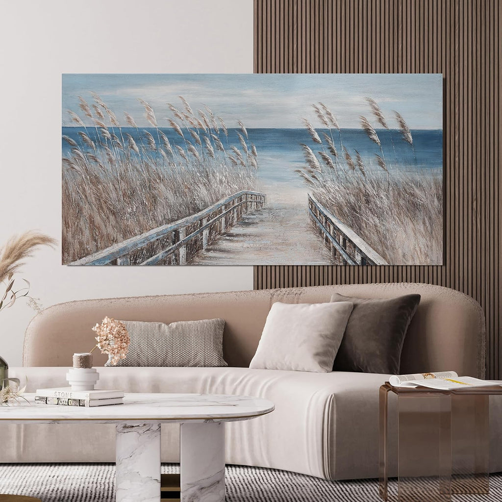 Canvas Wall Art Decor Oversize Modern Wall Art Decorations Artwork for Walls Large Blue Beach Coastal Textured Wall Art Prints Pictures Wall Decor Wall Art 39' X 78' For Walls Home Office Decor