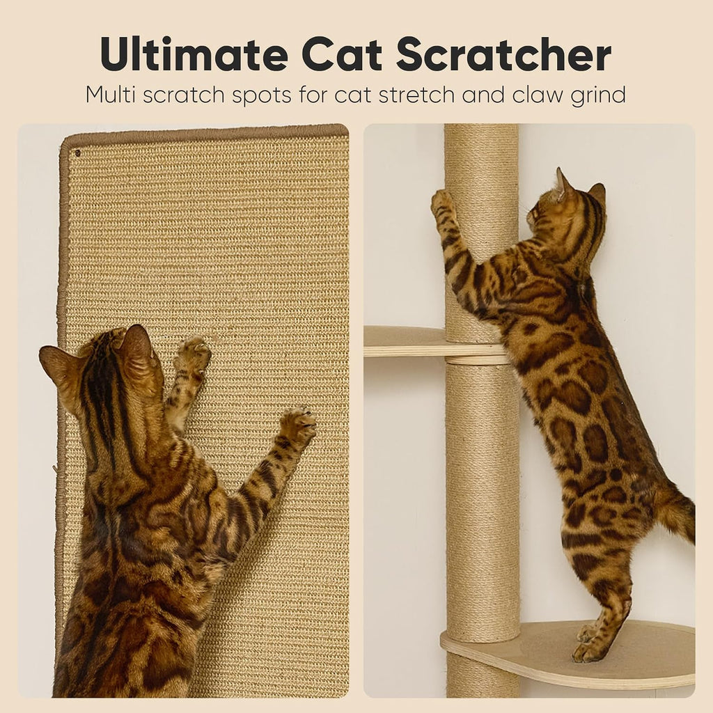 FUKUMARU Cat Wall Shelves, 4 in 1 Stable Wooden Wall-Mounted Furniture Set, Climbing Tree with Hammock, Bed, Perch and Scratching Mat (Beige)