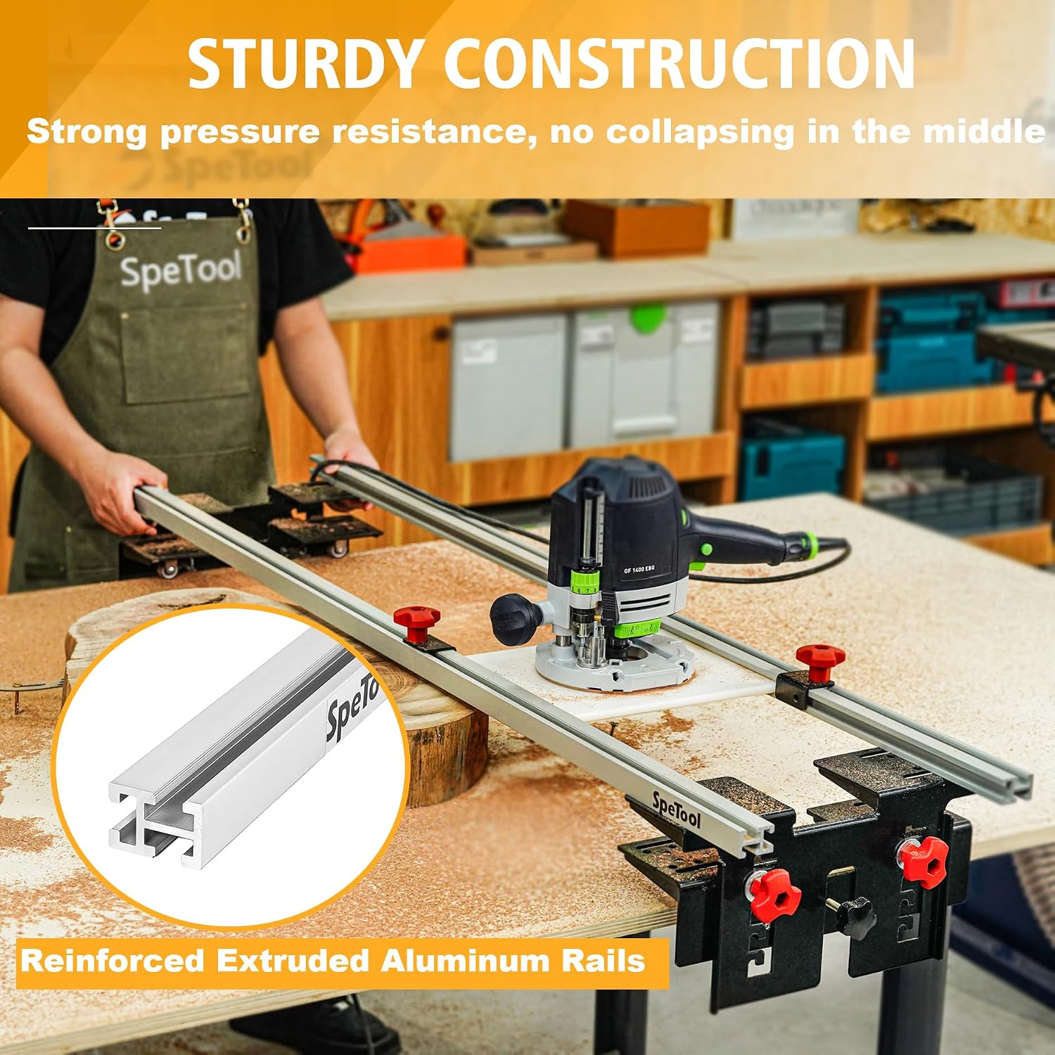 SpeTool Router Sled for Flattening Slabs, 48 inch 3-Axis Precision Height Adjustment System Router Sled Kit Reinforced Rails for Woodworking Planing Wood Slab Flattening Jig Mill