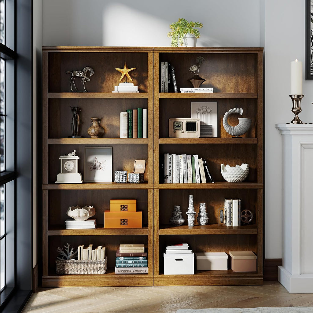 Bevfint 70 in Tall Bookcase, White Bookshelf Open Storage 5-Tier Shelves, 33 inch Wide Floor Standing Indoor Furniture, Book Cases for Home School Library Office Bedroom Kids, Vintage Oak 5 Tiers