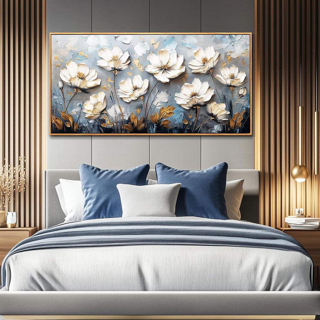 JUDASJART Large Canvas Prints Painting Wall Decor For Living Room Wall Art For Bedroom Office Decoration Vintage Flowers Artworks Abstract Pictures Modern Aesthetics Wood Framed Home Decor