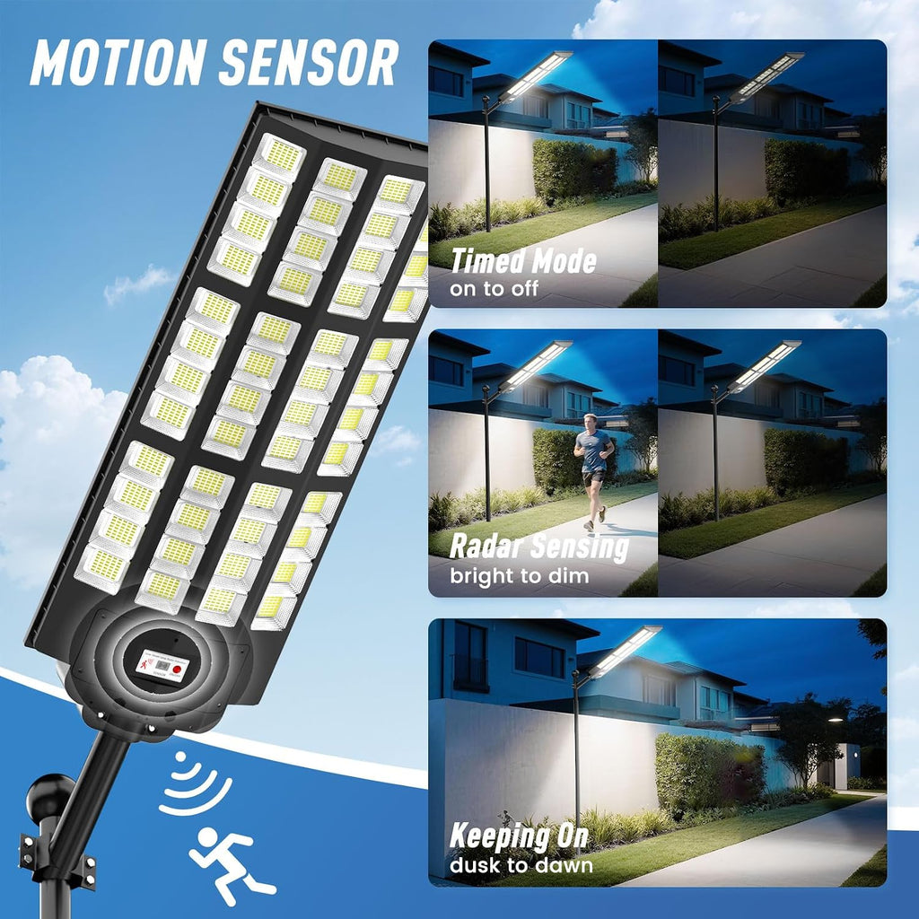 15000W Large Solar Street Lights Outdoor Waterproof 2 Pack, Heavy Duty Solar Parking Lot Lights with Remote Control and Motion Sensor, Pole or Wall Mount, for Commercial Yard Driveway Barn