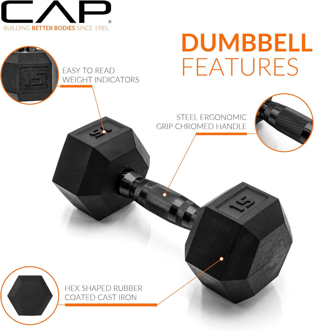 CAP 150 LB Dumbbell Set with 2-Tier Rack, Rubber Hex Free Weights Set, Home Gym Weight Set with Horizontal Storage Rack for Strength Training