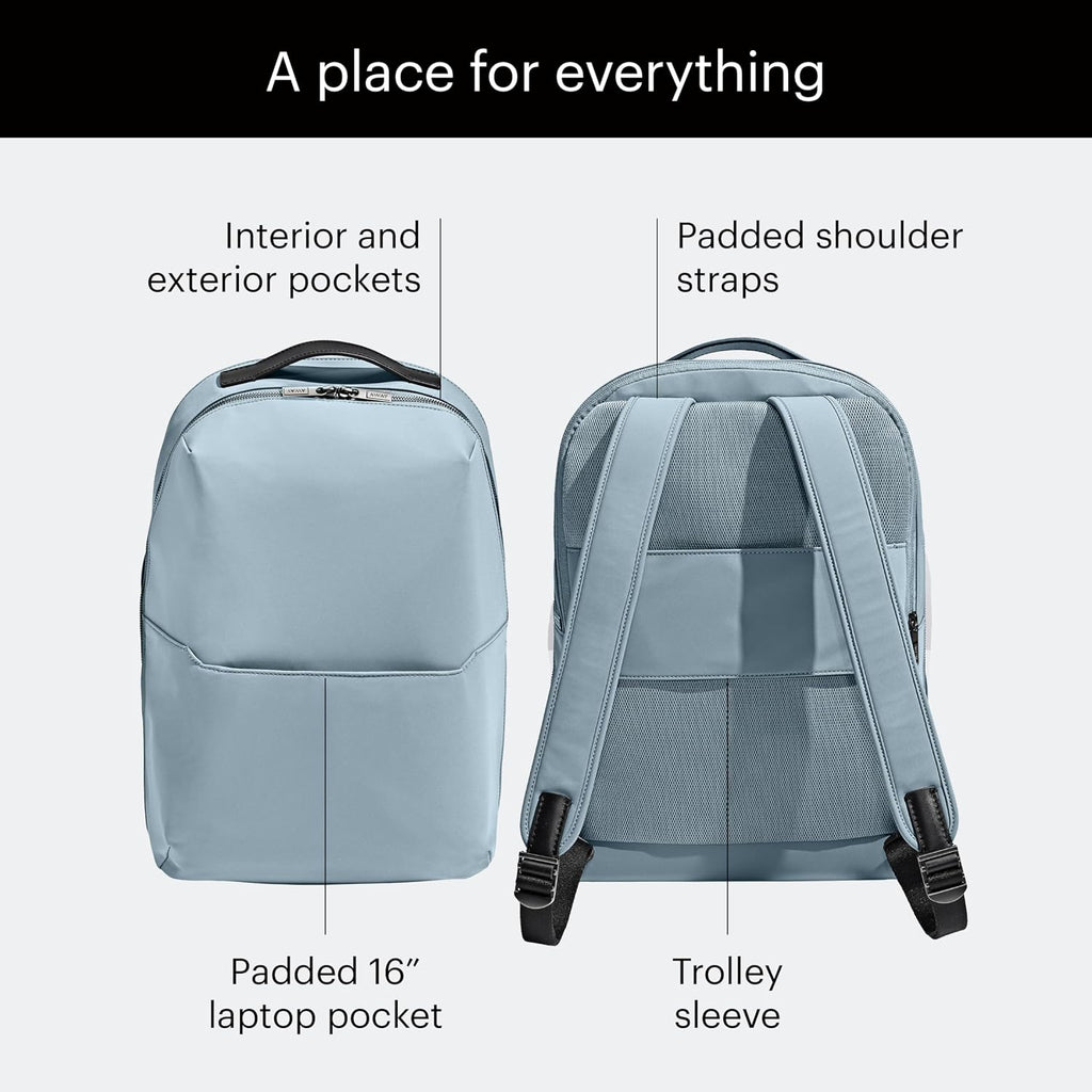 Away Amazon Exclusive The Everywhere Zip Backpack - Personal Item Airline Approved Backpack with 16' Padded Laptop Sleeve, Water Bottle Pocket, Interior and Exterior Pockets - Sky Blue
