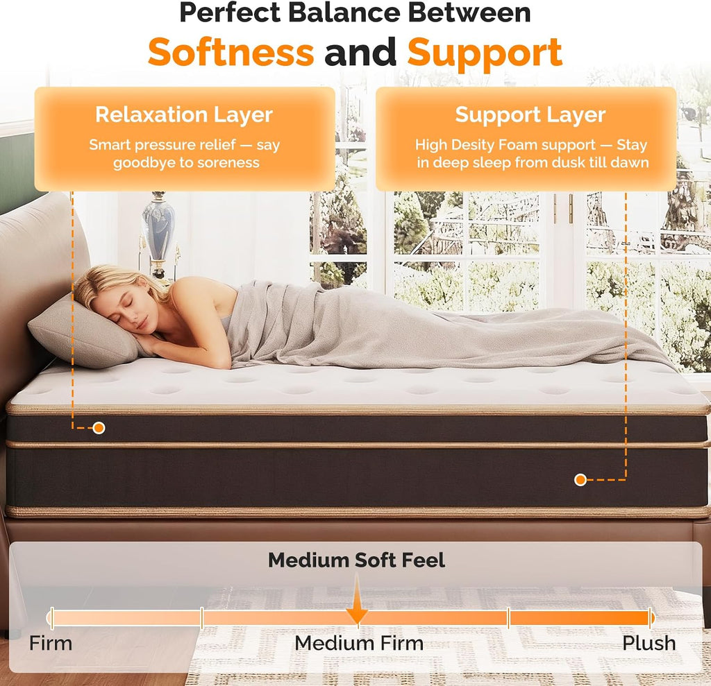 VINGLI 10 Inch Twin Mattress Set of 2 for Kids Hybrid Memory Foam in a Box, Individually Wrapped Coils Pocket Innerspring for Motion Isolation and Pressure Relief,Medium Firm,Fiberglass-Free