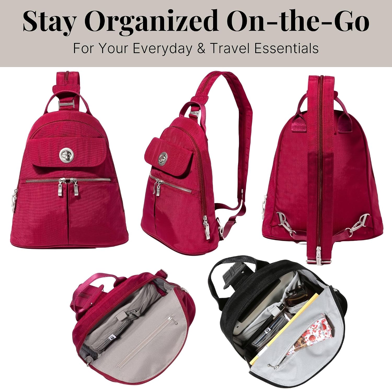 Baggallini Naples Convertible Backpack - Travel Sling Crossbody - 12' Nylon Handbag w/ RFID & Padded Tablet Sleeve