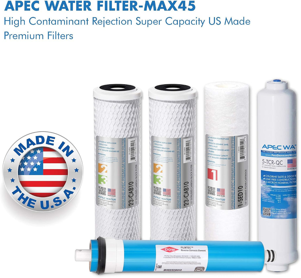 APEC Water Systems FILTER-MAX45 US Made 50 GPD Complete Replacement Set for Ultimate Series Reverse Osmosis Water Filter System Stage 1-5