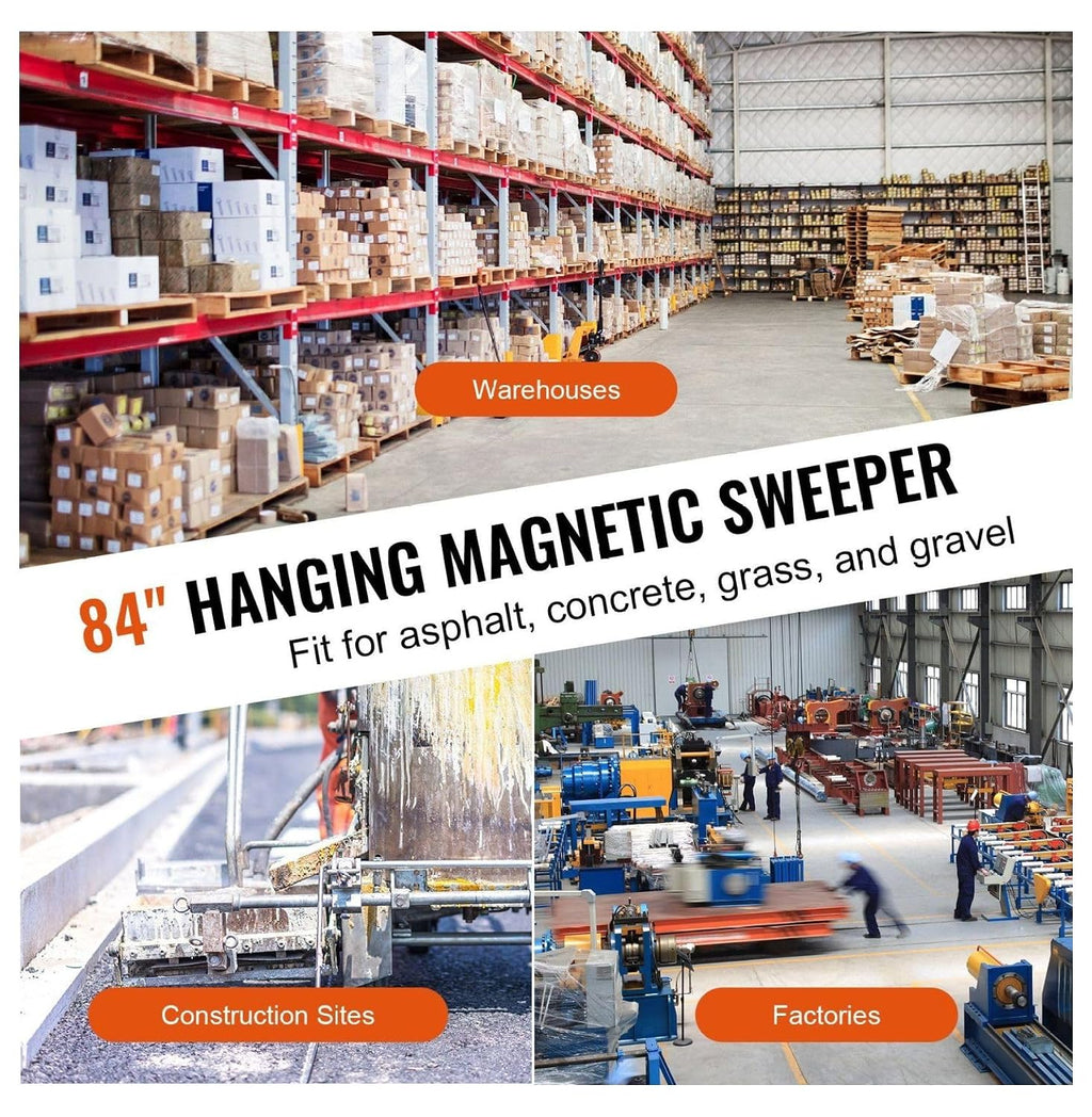 Magnetic Sweeper 84in, 120lbs Heavy Duty Forklift Pickup Tool - Nail, Bolt, Metal Chip Cleanup - Industrial Strength Magnet for Warehouse, Construction, Road