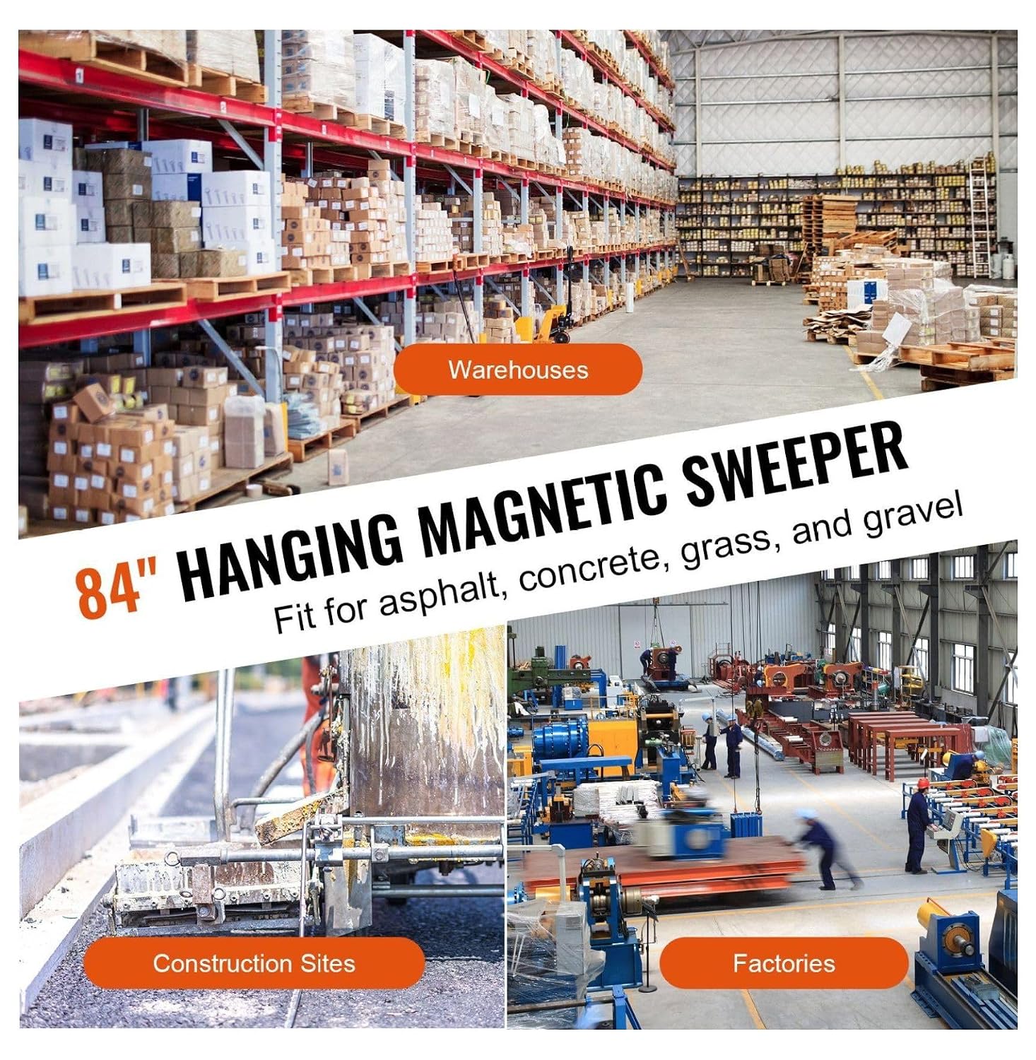 Magnetic Sweeper 84in, 120lbs Heavy Duty Forklift Pickup Tool - Nail, Bolt, Metal Chip Cleanup - Industrial Strength Magnet for Warehouse, Construction, Road