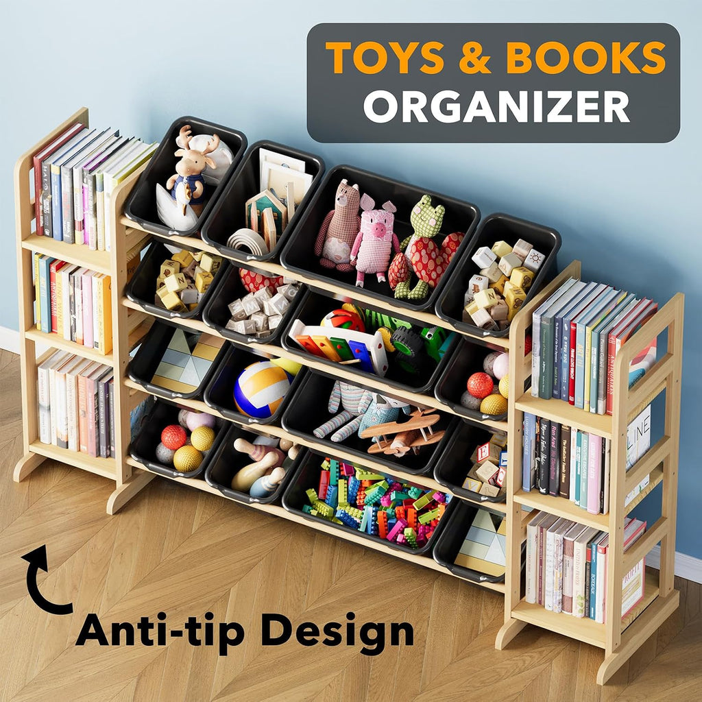 SpaceAid Toy Storage Organizer with 6 Shelves and 16 Bins, Toy Organizers Storage Bookshelf, Kids Bin Shelf Toys Box Bookcase for Bedroom Playroom Organization Room Decor, True Black