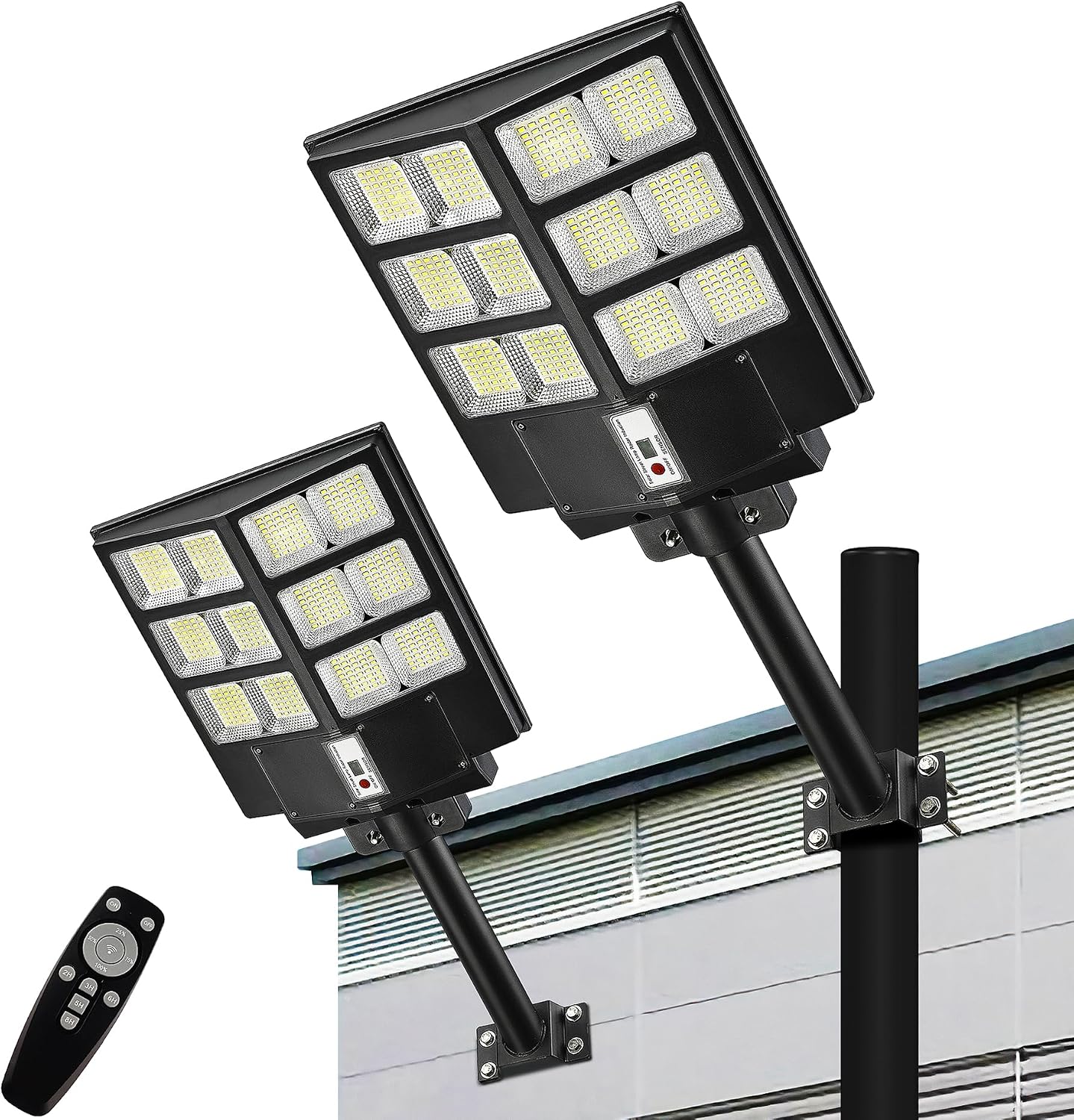 6000W 600000LM Solar Street Lights Outdoor Waterproof, IP67 LED Security Flood light with Motion Sensor, Dusk to Dawn Solar Lights Outdoor for Outside, Parking Lot, Yard, Garage, Remote Control, 2PCS